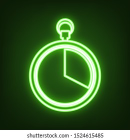 The 20 seconds, minutes stopwatch sign. Green neon icon in the dark. Blurred lightening. Illustration.