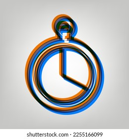 The 20 seconds, minutes stopwatch sign. Stroked Icon in orange, azure and old lavender Colors at gray Background. Illustration.