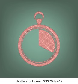 The 20 seconds, minutes stopwatch sign. Apricot Icon with Brick Red parquet floor graphic pattern on a Ebony background. Feldgrau. Green. Illustration.