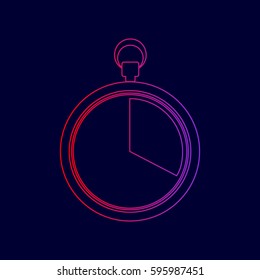 The 20 seconds, minutes stopwatch sign. Vector. Line icon with gradient from red to violet colors on dark blue background.
