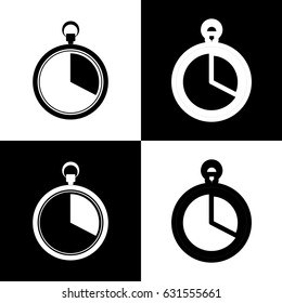 The 20 seconds, minutes stopwatch sign. Vector. Black and white icons and line icon on chess board.
