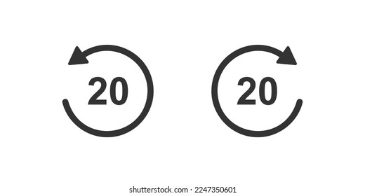 20 segundos rebobinar y avanzar rápidamente los iconos. Reproducir redondeo y los botones siguientes con flechas de círculo aisladas en fondo blanco. Elementos de la interfaz de reproducción de audio o vídeo. Ilustración gráfica del vector