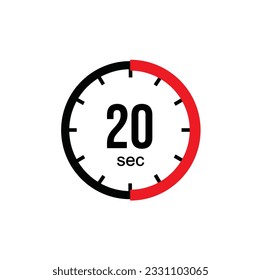 20 seconds timer clock. 20 sec stopwatch icon countdown time digital stop chronometer.