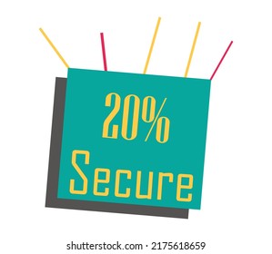 20 % Secure Sign Label Vektorgrafik und Illustration mit fantastischer Farbkombination in gelber Schrift auf grünem Hintergrund