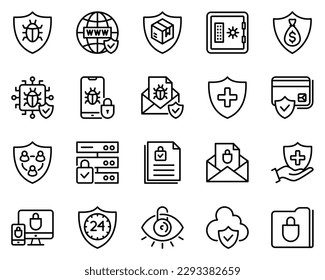 20 security and protection line icons. set of security icons vector. password, identification, shield, lock, icons, padlock, web, vector, smartphone, technology, secure, safety