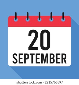 20 September Calendar. Blue Background. Vector Calendar.