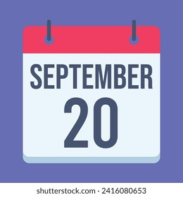 Calendario del 20 de septiembre. Fondo Azul. Calendario de vectores.
