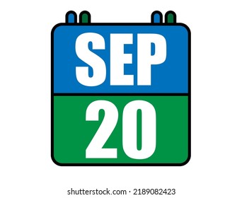 20 September calendar. Blue and green calendar page for September days. Vector isolated on white background.