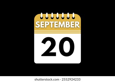 20 September calendar icon text page monthly web design on golden, black, and white background vector, icon, or illustration with the month of September 20