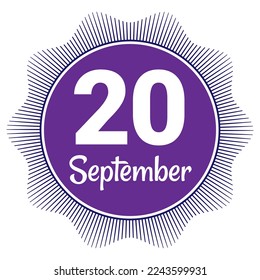 20 de septiembre, plantilla Fecha. Diseño útil para la promoción de calendarios o eventos. Ilustración vectorial Archivo EPS 10. Aislado sobre fondo blanco. 