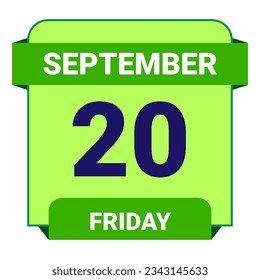 20 de septiembre, viernes. Plantilla de fecha. Diseño útil para la promoción de calendarios o eventos. Ilustración vectorial Archivo EPS 10. Aislado sobre fondo blanco. 