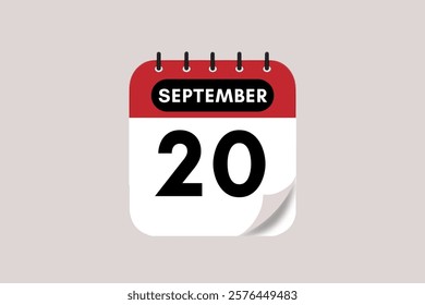 20 September month single day vector, illustration, calendar with rose red, black and off-white color background calendar September 20