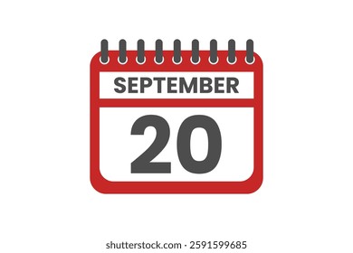 20 September month single day vector, illustration, calendar with red, black and white color background calendar September 20