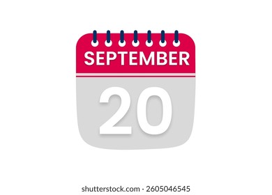 20 September month single day vector, illustration, calendar with red, off white and white color background calendar September 20