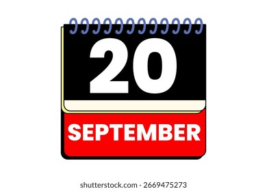20 September month single day vector, illustration, calendar with red, black, yellow and white color background calendar icon of September 20