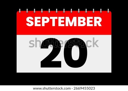 20 September month single day vector, illustration, calendar with red, off-white and black color background calendar icon of September 20