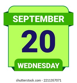 20 September, Wednesday. Date template. Useful design for calendar or event promotion. Vector illustration EPS 10 File. Isolated on white background.
