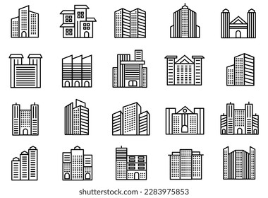 20 Set Building Line Icons Illustration. Wahrzeichen-Symbol-Vektorgrafik. auf weißem Hintergrund. Strichbearbeitung