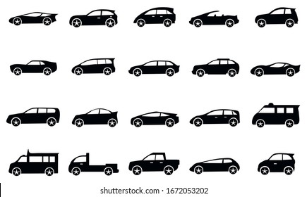 20 set of car icon vector, symbol cars in white background 