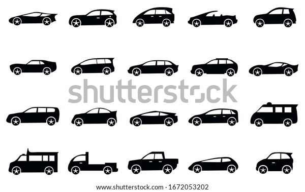 20 set of car icon vector, symbol cars in white\
background 