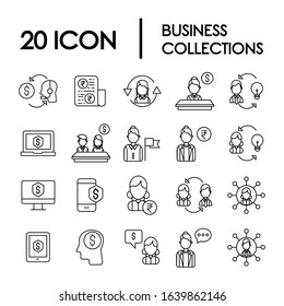 20 Set Collections Business thin line icons. Vector outline design symbols