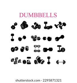 20 set Dumbbells, Dumbbells Vector, Dumbbells isolated, Gym equipment, Gym equipment isolated, Gym equipment vector, Gym equipment Dumbbells silhouette.