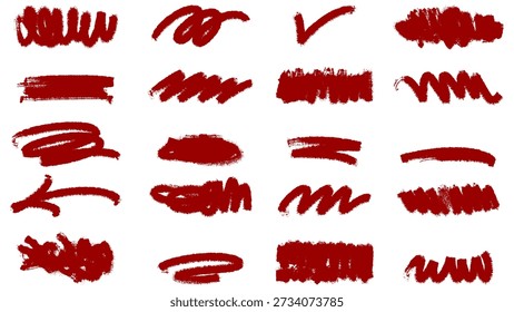 20 set Handgezeichnete rote Pinselstrichgrafik einzelne Hintergrund transparent 