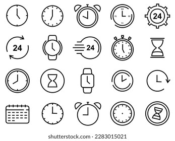 20 Set of modern Time icons illustration, bundle of Clock symbol collection vector in white background