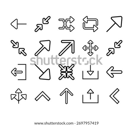 20 set of outline web arrows icons such as minimize, minimize, exit, three arrows, arrow vector thin icons for report, presentation, diagram, web design, mobile app