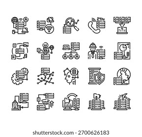 20 conjunto de grandes ícones de dados da web da estrutura de tópicos como sem fio, variedade, sistema, empresa, computador vetor ícones finos para relatório, apresentação, diagrama, web design, aplicativo móvel