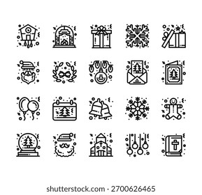 20 set of outline web christmas icons such as fire place, santa, ballons, christmas ball, church vector thin icons for report, presentation, diagram, web design, mobile app