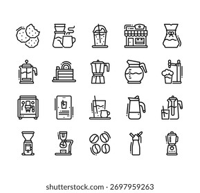 20 set of outline web coffee icons such as coffee, french, espresso, coffee grinder, beans vector thin icons for report, presentation, diagram, web design, mobile app