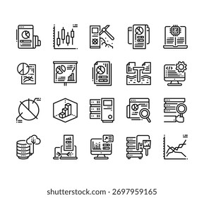 20 set of outline web data analytics icons such as box, statistics, pie chart, data, data vector thin icons for report, presentation, diagram, web design, mobile app
