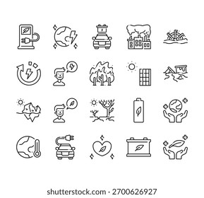 20 set of outline web save the world icons such as energy, renewable energy, melting, warming, love vector thin icons for report, presentation, diagram, web design, mobile app