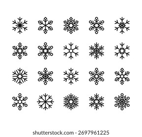 20 conjunto de iconos de copos de nieve de Web de contorno como copo de nieve, copo de nieve, copo de nieve, copo de nieve, Vector delgado iconos para el informe, presentación, diagrama, Diseño web, App móvil
