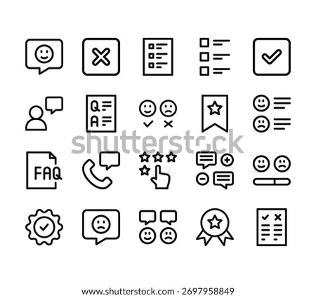 20 set of outline web survey icons such as cancel, customer review, faq, guarantee, review vector thin icons for report, presentation, diagram, web design, mobile app