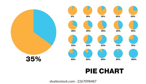 Diseño de gráficos de 20 conjuntos de gráficos de gráficos circulares, gráfico de imágenes 3d del vector gráfico de imágenes, diagramas porcentuales de círculos coloridos para infografías
