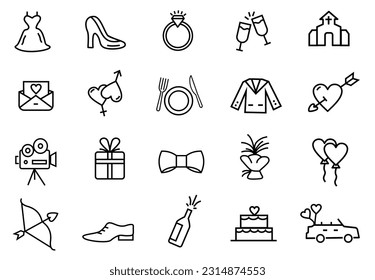 20 set Wedding icon illustration vector. editable file. eps