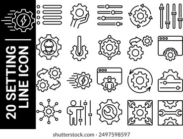 20 icono de línea de ajuste, blanco y negro