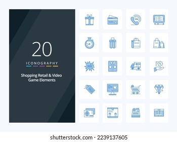 20 Shoping Retail And Video Game Elements Blue Color icon for presentation