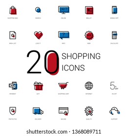 20 shopping icons set for internet shop