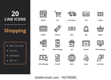 20 shopping thin line icon. High quality shopping line icons. Icons for web and ui