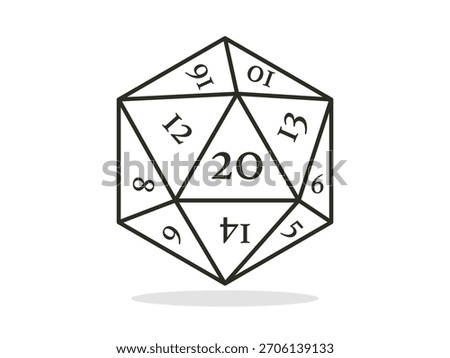 20 sided dice icon with numbers, dice for Boardgames