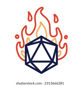 20 dados de lado con números. Los dados de la caricatura para juego de tablero de fantasía y rpg. Fuego mágico aislado en blanco