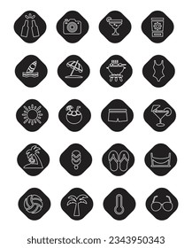 20 Silhouettes Of Beach And Summer Icons In Black Monotone Border