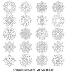 20 Simple Floral Mandala pattern design set Mandalas coloring book page, set for Henna, Mehndi, tattoo, decoration. Decorative ornament in ethnic oriental style. Coloring book page Bundle