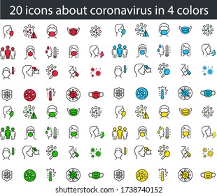 20 simple icons about the coronavirus, in 4 different colors, you can change the stroke