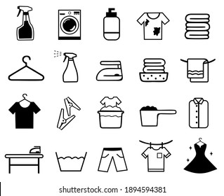 20 simple set of laundry service icons, laundry illustration vector, Washing symbol collection