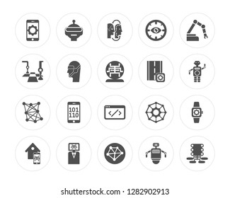 20 Smartphone, Robot, Network, Business, Smart home, Road, Code, Algorithm, Robot modern icons on round shapes, vector illustration, eps10, trendy icon set.