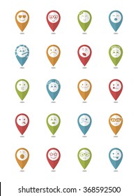 20 smiles icons set child girls and boys in color pointers
